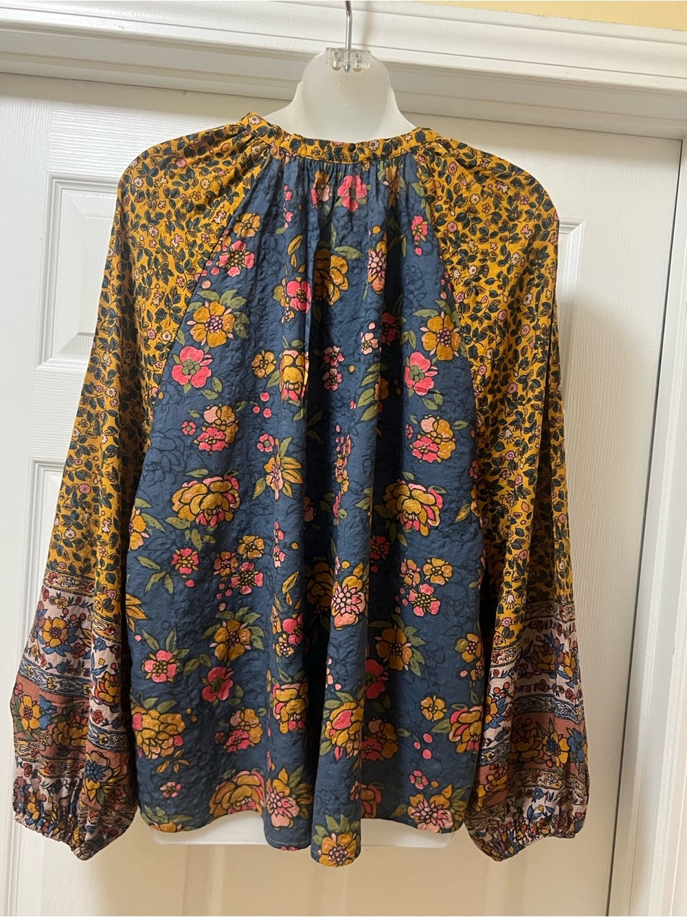 NATURAL LIFE Navy & Mustard Mixed Floral Peasant Blouse with Tassel - Picture 5 of 8